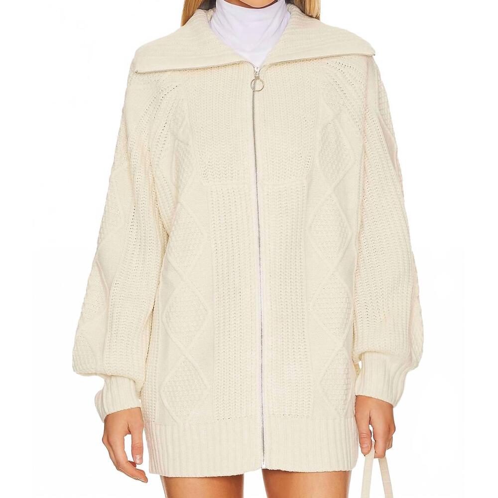 NEW WWW chunky cable knit zip up cardigan in ecru